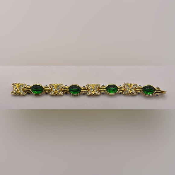 Vintage Nolan Miller Glamour Collection Green Scheherazade Gold Tone Bracelet - Picture 14 of 14